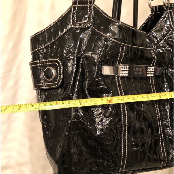 Guess Black Patent Leather Tote Shoulder Bag Large - Picture 7 of 15